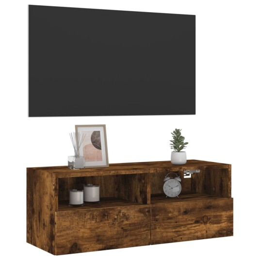 vidaXL Vegghengt TV-benk røkt eik 80x30x30 cm konstruert tre 8721012254602 vidaXL Vegghengt TV-benk røkt eik 80x30x30 cm konstruert tre 8721012254602