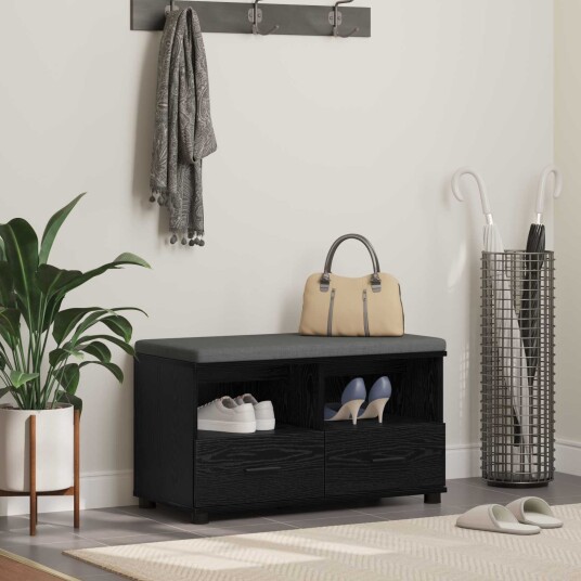 vidaXL Gangbenk Svart Eik 80 x 38 x 46 cm Konstruert treverk og stoff vidaXL Gangbenk Svart Eik 80 x 38 x 46 cm Konstruert treverk og stoff