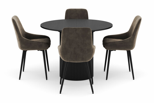 Scandinavian Choice Kopparbo Rund Spisegruppe 106 156cm med 4 Alsarp Spisestoler Svart