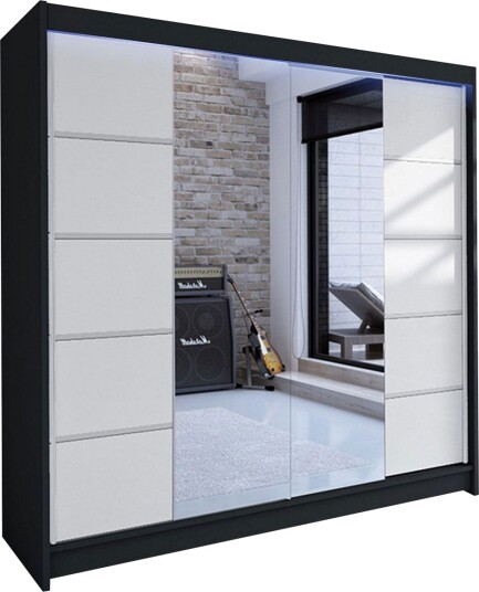 Canderbury Garderobe med Speil 180x215 cm - Hvit/Svart