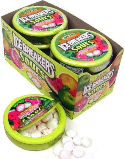 8 stk Ice Breakers Sours Fruit   Sukkerfrie Sukkertøy med Sure Fruktsmaker   Hel Eske 336 gram USA Import