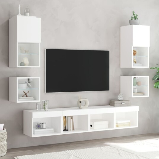  Veggmontert nattbord med LED-lys 2 stk hvit 8721012256989