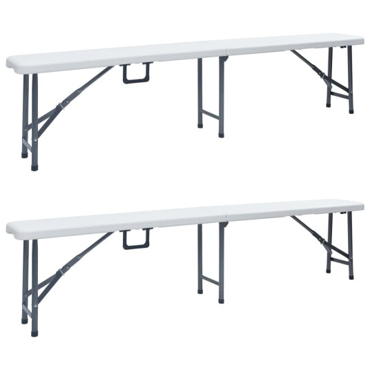 Sammenleggbare hagebenker 2 stk 180 cm HDPE hvit Sammenleggbare hagebenker 2 stk 180 cm HDPE hvit