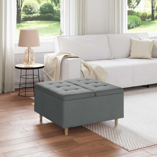 vidaXL Oppbevaringsottoman med pute Mørkegrå 80 x 80 x 45 cm stoff