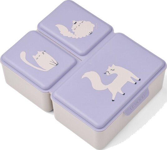 LIEWOOD Driss Mønstret Matboks, Cat/Warm lilac