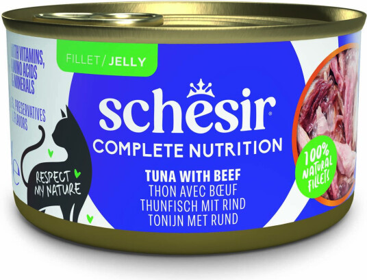 Schesir Våtfôr Complete Nutrition Filet I Gelé Tunfisk Med Oksekjøtt 24 X 85 G
