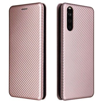 Sony Xperia 10 III, Xperia 10 III Lite Flip-deksel Carbon Fiber Roségull