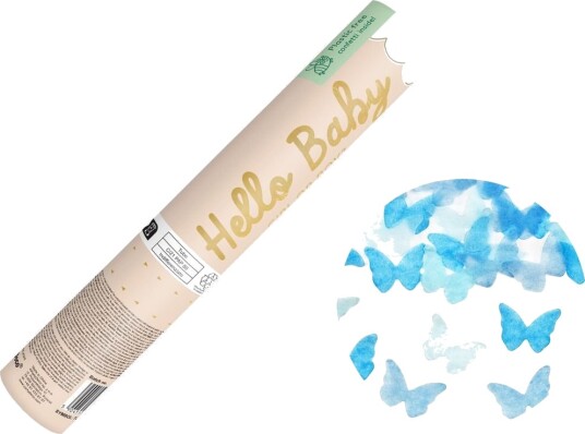Konfettikanon med Blå Sommerfugler 20cm Gender Reveal Gutt Konfettikanon med Blå Sommerfugler 20cm Gender Reveal Gutt