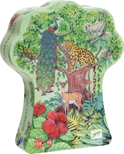 Djeco Puslespill 54 Brikker 40x31 cm Indisk Jungle Djeco OneSize Puslespill Blå Brun Grønn Lilla Rød