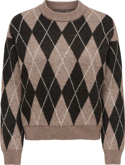 JDY Jdybianka L/S Argyle Pullover Knt Noos Brown XL
