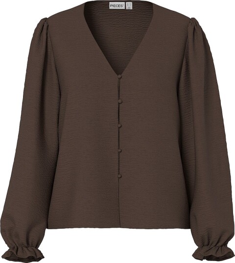 pieces Bluse Pctiffany Ls Button Top Wvnbc Brun
