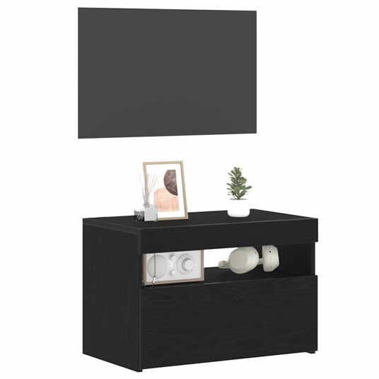  Nattbord med LED lys Svart eik 60x35x40 cm Ingeniørt Tre