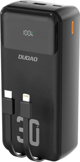 Dudao K15max 30000 mAh Powerbank med Hurtiglading og Innebygde Kabler - Svart
