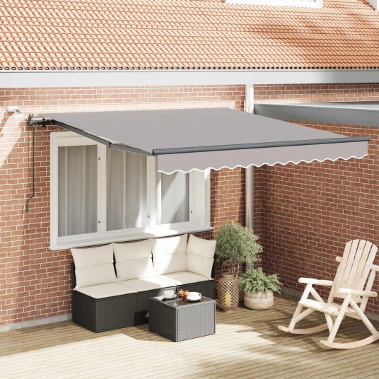 Automatisk Uttrekkbar Markise med LED Lys Grå 300x250 cm  Markise Erstatningsstoff for 3x2.5 m Ramme Lys Grå