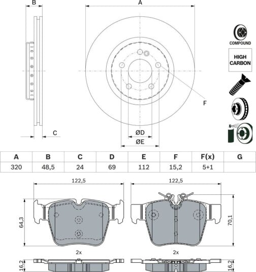 BOSCH BSH3405N0198 Bremseskiver og -klosser