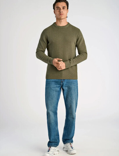 Lindbergh Lambswool O-Neck Knit - Khaki green - L