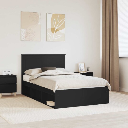 Sengestamme med hodegjerde Svart 120 x 200 cm Massiv furu Sengestamme med hodegjerde Svart 120 x 200 cm Massiv furu
