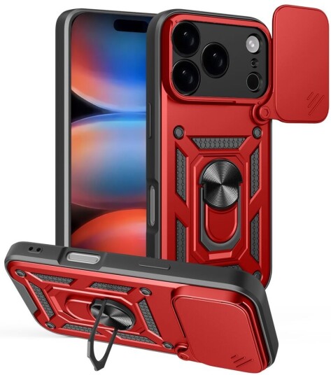 EIDERWOOD iPhone 17 Pro Max Hybrid Håndverker Deksel m. Kickstand & Cam Slider - Rød