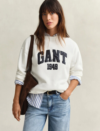 GANT Graphic Print C Neck Sweat   Cream   XL