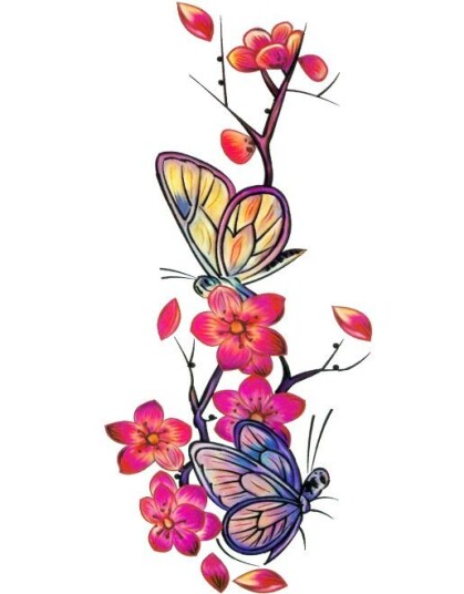 Flowers & Butterflies Fake Tattoo