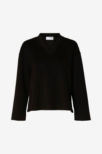 Selected FEMME - Topp slfIlvetti LS V-neck Top - Svart
