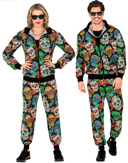 UV Glow Joggedress til Herre med Day of the Dead Motiver