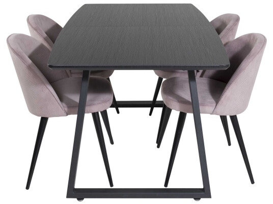Venture Design Inca & Velvet spisegruppe Svart/svart 4 st stoler & bord 160 x 85 cm