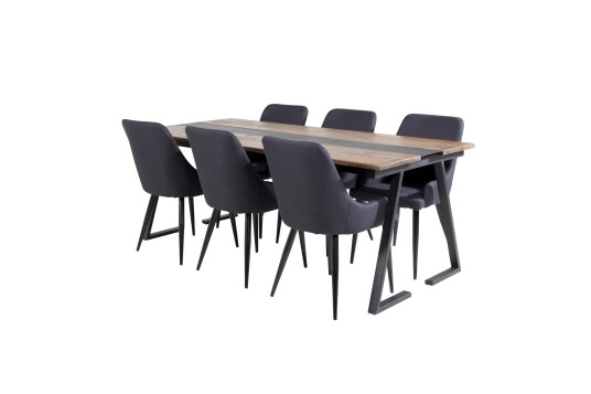 Venture Home Jakarta Spisegruppe 200 cm Rektangulær med 6 Plaza Stoler Sort