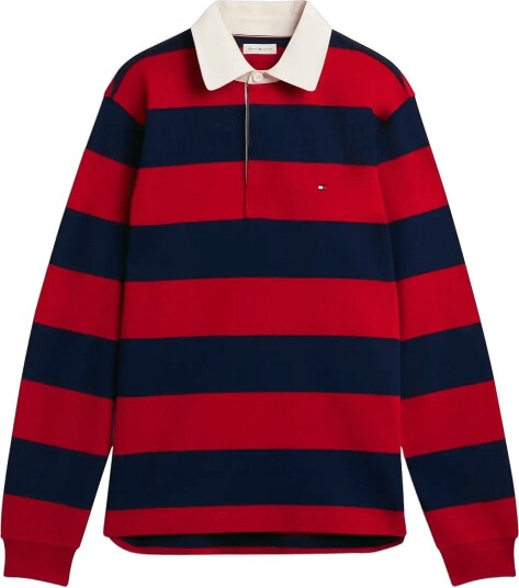 Tommy Hilfiger Essential Stripe Rugby MEDIUM RED CARBON NAVY M