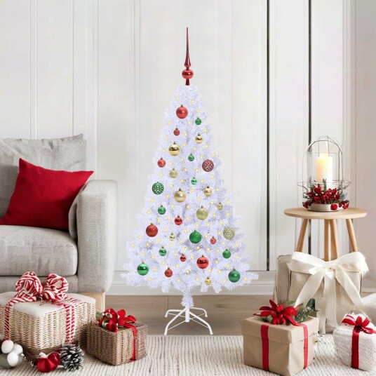  Kunstig juletre med 150 LED med stativ Hvit 120 cm PVC og stål
