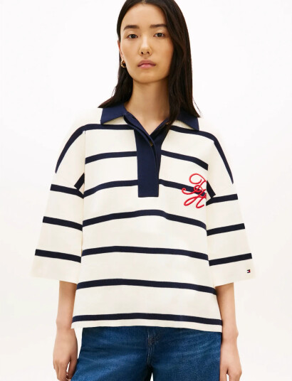 Tommy Hilfiger Co Full Needle Rlx Polo Swt   Navy   L