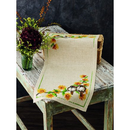 Permin Broderisett Ranunkel og Gråspurv 36x86 cm