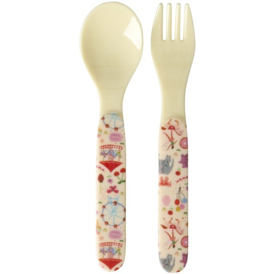 Rice Pink Fun Fair Print Baby Melamine Skje And Fork