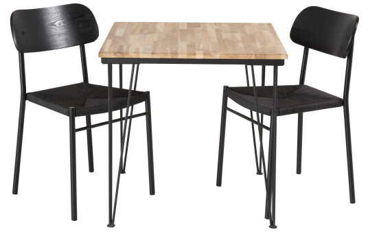 Venture Design Bali & Polly spisegruppe Natur/svart 2 st stoler & bord 80 x 80 cm