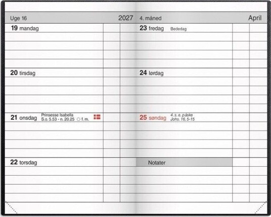Mayland Lommekalender uge sort kunstskind indbundet 2027