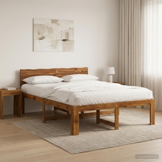 vidaXL Dobbel Sengramme med Hodegjerde ROSTOCK Naturlig 150 x 200 cm