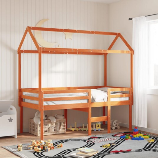  Høyseng med tak voksbrun 75x190 cm heltre furu 8721102670411