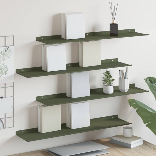 vidaXL Flytende hylle 4 pcs Olivengrønn 80 x 18 x 2,5 cm Stål