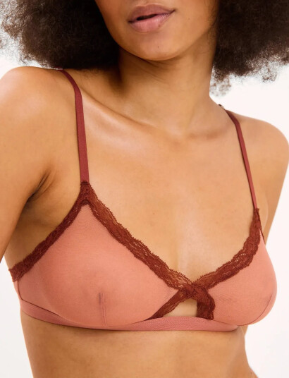 Understatement Underwear Mesh Lace Trim Triangle Bralette Pink XS Understatement Underwear Mesh Lace Trim Triangle Bralette Pink XS