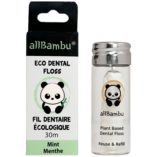 Bærekraftig tanntråd AllBambu Mint 30 mtr. + Glassdispenser Bærekraftig tanntråd AllBambu Mint 30 mtr. + Glassdispenser