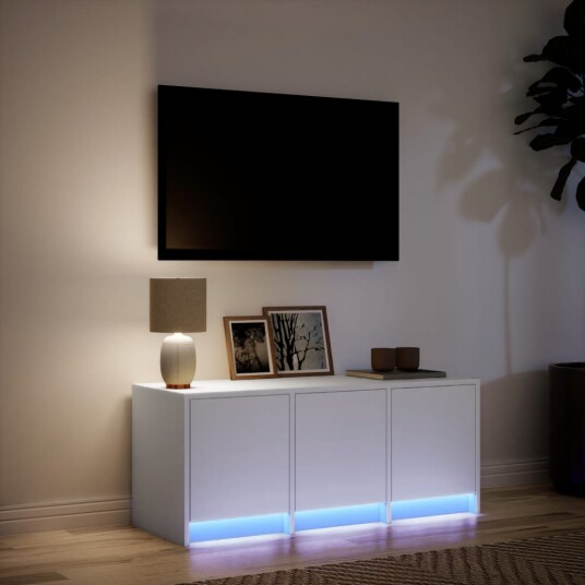 TV-benk med LED hvit 97x34x40 cm konstruert tre 852236 TV-benk med LED hvit 97x34x40 cm konstruert tre 852236