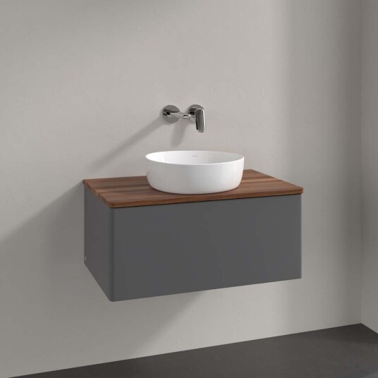 Villeroy & Boch Antao Servantskap med 1 skuff 80x50x36 cm m/lys Antrasitt/Valnøtt Villeroy & Boch Antao Servantskap med 1 skuff 80x50x36 cm m/lys Antrasitt/Valnøtt