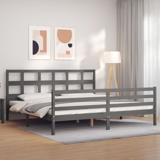  Sengeramme med hodegavl grå 200x200 cm heltre 3194853