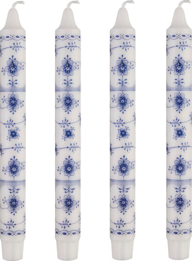 Kunstindustrien Musselmalet Taper Candles, 4 Pack - White - ONE SIZE