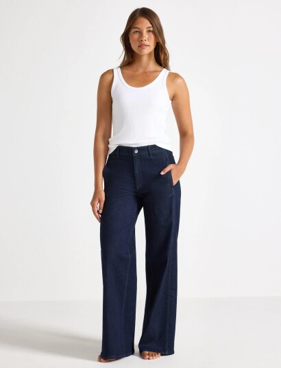 Lindex Wide Trousers In Denim With Stretch Navy 44