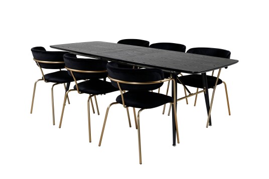 Venture Home Gold Matgruppe Forlengningsbar 180 220 cm Rektangulær med 6 Arrow stoler Sort/Guld