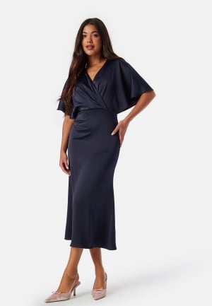 Bubbleroom Occasion Wrap Satin Midi Dress Dark blue 36 Bubbleroom Occasion Wrap Satin Midi Dress Dark blue 36