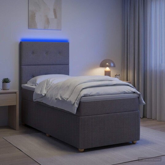 vidaXL LED boksseng med madrass Gråbrun 80 x 200 cm Stoff