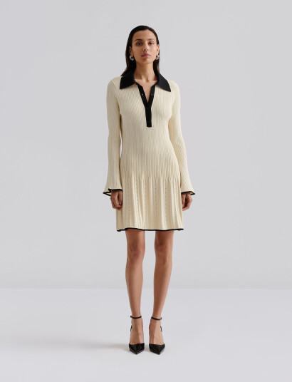 Malina Sabine Pike Knitted Mini Dress - Cream - XL