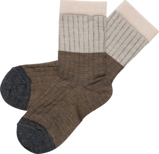 FUB Sokker 2 pack Ull Hasselnøttmelert kontrast FUB 22/24 Sokker Beige Brun Grå